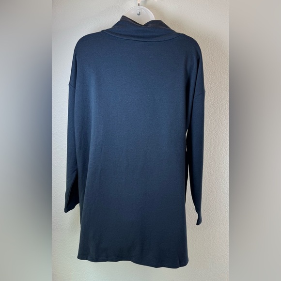 Eileen Fisher Tencel Organic Cotton Navy‎ Mock Neck Fleece Lined Top PL NWT - Picture 3 of 5